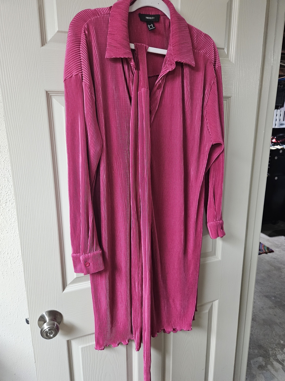 Forever 21 Hot Pink Ruche Midi Shirt Dress